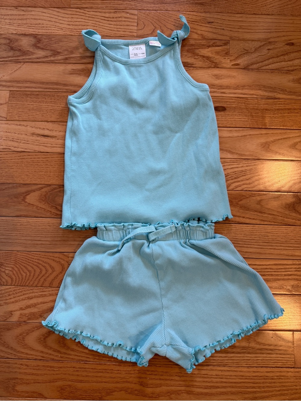 Zara Light Blue Ribbed Tank & Shorts Matching Set